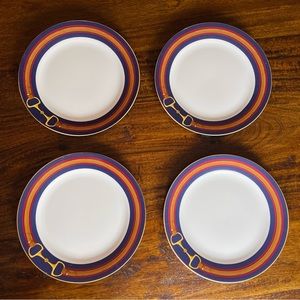4 Vintage Ralph Lauren China Dinner Plates Sadie Equestrian Horse Navy Blue Lot